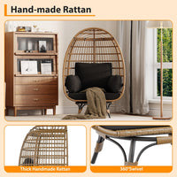 Garvee Sedia a Uovo Girevole 360° in Rattan PE Oversize con Cuscino Imbottito per Giardino e Balcone, 96x75.4x145.3 cm, Resistente all'Acqua e UV