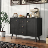 Credenza Moderna Garvee 120 cm Scanalata con 3 Cassetti Nera per Soggiorno e Sala da Pranzo, Legno, Gambe Dorate, Ampio Spazio