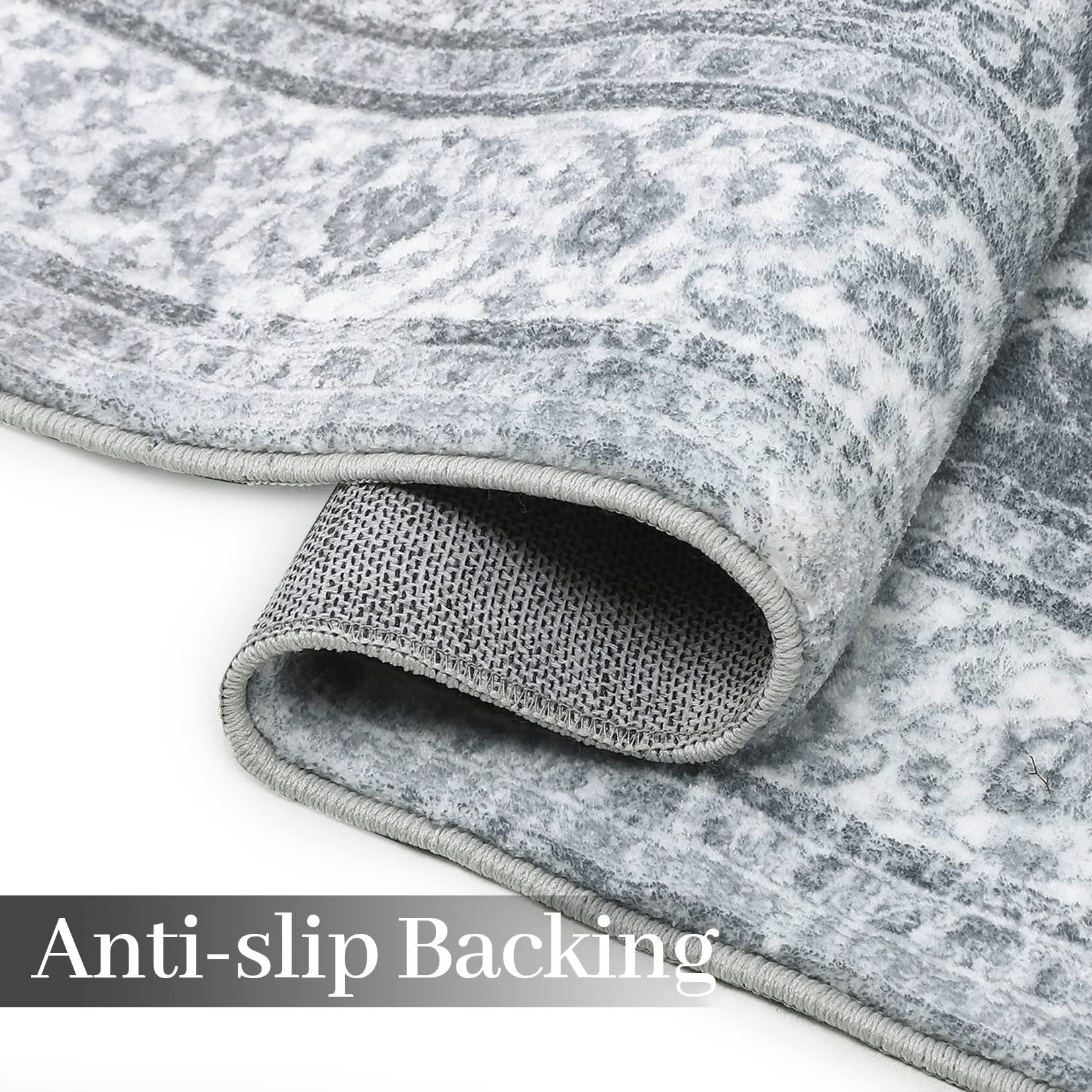 Garvee Tappeto Vintage Lavabile Boho Antiscivolo Morbido Poliestere Resistente Grigio-Nero 120x170 cm Soggiorno Camera