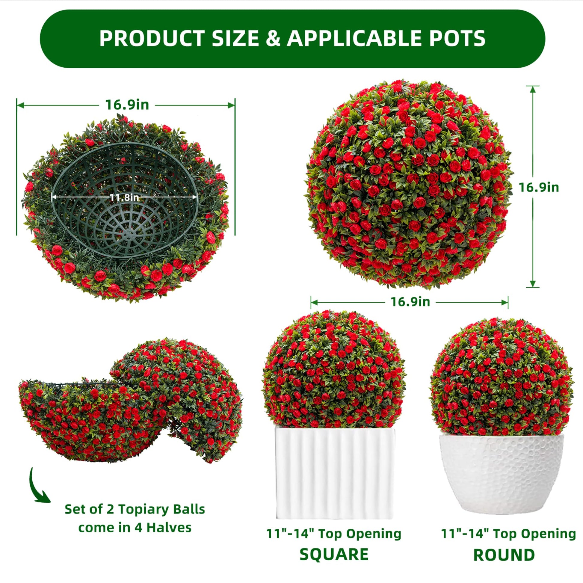 Garvee 17" palle di bosso artificiali, set di 2, materiale PE resistente alle intemperie e di facile manutenzione, per giardino, matrimonio, verde