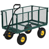 Carrello da Giardino in Acciaio Garvee | Capacità 1100 libbre, Maniglia 180° Girevole, Pneumatici 10", Lati Rimovibili, Robusto per Cortile - Verde