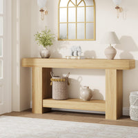 Tavolo consolle Garvee da 63" per corridoio con 2 ripiani, base stabile, stile rustico country, rettangolare, soggiorno e ingresso, color legno