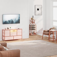 Mobile TV Garvee a 8 cassetti con illuminazione a LED e presa di corrente per soggiorno e camera da letto, legno MDF, luce RGB, ampio spazio di archiviazione, bianco