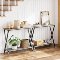 Tavolo consolle stretto Garvee, 2 ripiani, stile industriale, legno MDF e metallo, per soggiorno e corridoio, 84,5 cm di lunghezza x 30 cm di larghezza x 80 cm di altezza, nero