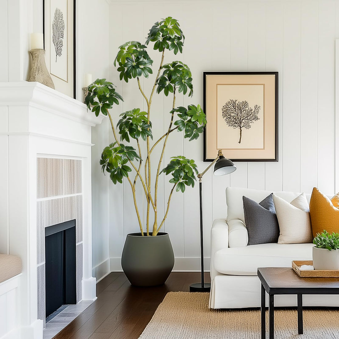 Garvee, albero artificiale alto 6 piedi, multi-stelo, vaso in PE bianco, per la decorazione di casa e ufficio, 70x27,5 pollici