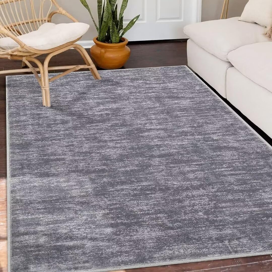Tappeto per soggiorno Garvee, morbido, lavabile in lavatrice, antiscivolo, grigio moderno, 80x150 cm