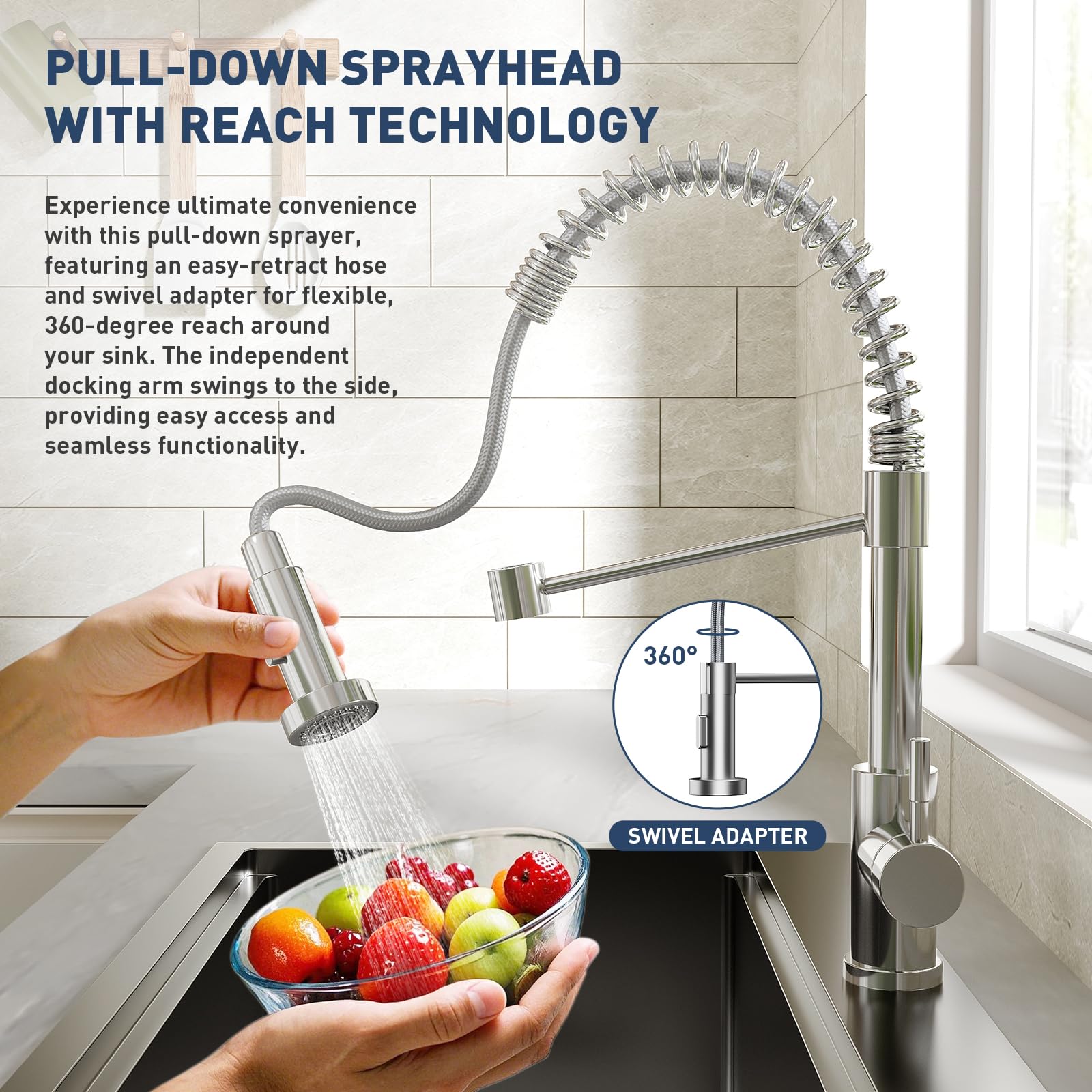 Lavello Garvee in acciaio inox con 1 vasca e rubinetto estraibile – 75 x 46 x 23 cm, pratico lavello per la tua cucina