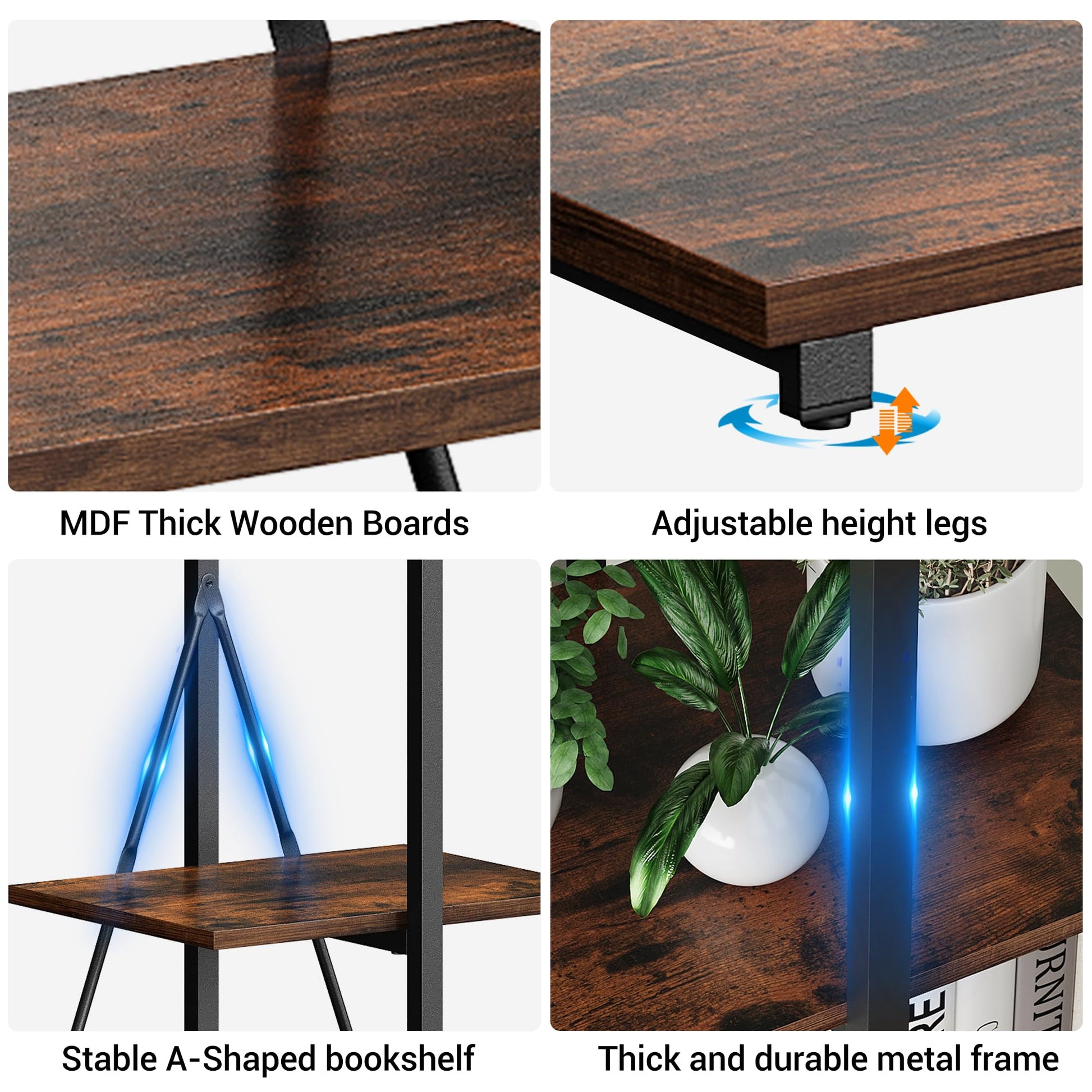 Libreria a 4 ripiani Garvee con design a barca a vela, in legno robusto, impermeabile, per soggiorno e ufficio, bianca, salvaspazio