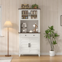 Mobile dispensa da cucina alto Garvee da 182.88 cm con scomparto per microonde, spazio di archiviazione, legno, cassetti, ante in vetro, bianco, sala da pranzo