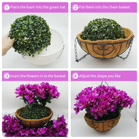 Garvee Set di fiori di bouganville artificiali con cesto per giardino e terrazza, viola, resistenti ai raggi UV e alle intemperie