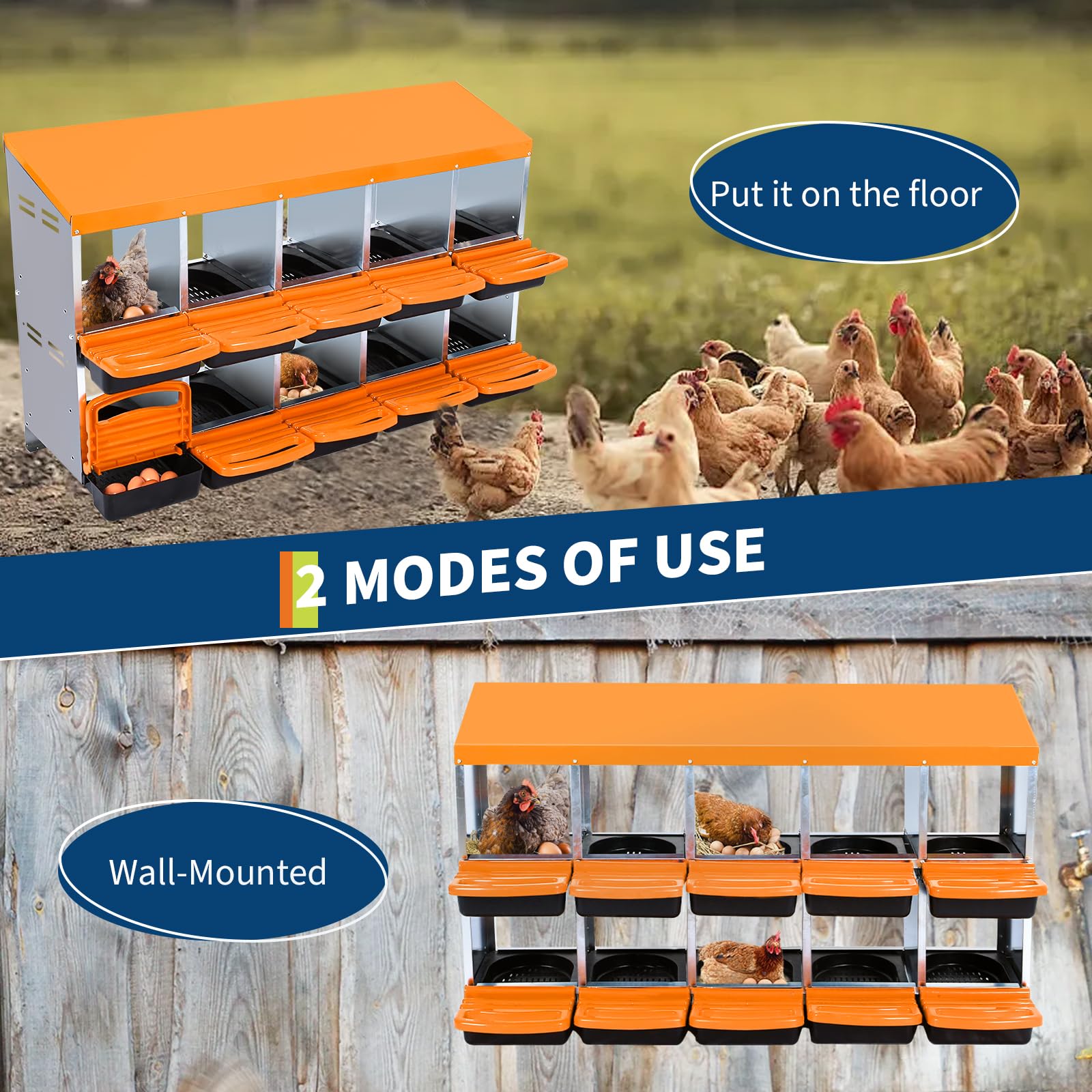 Nido per polli Garvee a 2 livelli – Con 10 scomparti, tetto in metallo resistente all’acqua, base antiscivolo, ideale per pollai