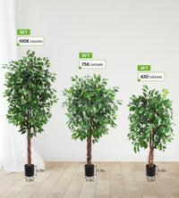 Albero di ficus artificiale Garvee da 6 piedi con tronco in legno naturale, tronco regolabile, poliestere, vaso in plastica robusta per ufficio e soggiorno, 183 cm, verde