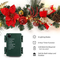 Ghirlanda natalizia Garvee rossa e oro, 1,8 m, con 20 luci, LED, resistente alle intemperie, per interni ed esterni, decorazione festiva