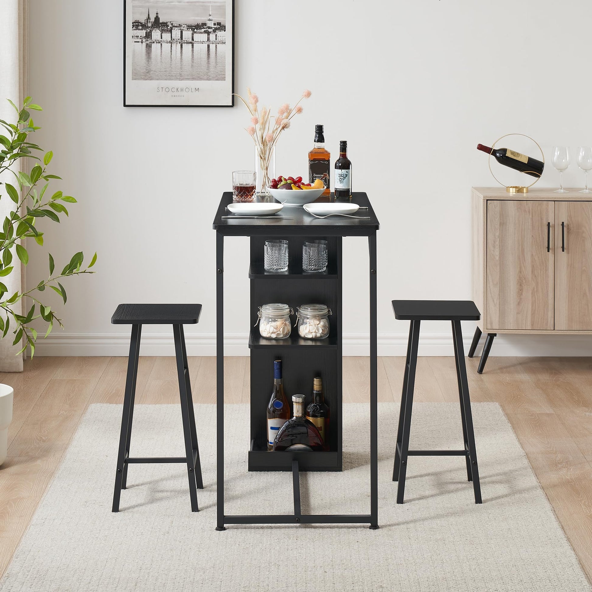 Set da pranzo piccolo Garvee da 36 pollici con contenitore, robusto ed ergonomico, MDF e acciaio, nero, per appartamenti e cucine