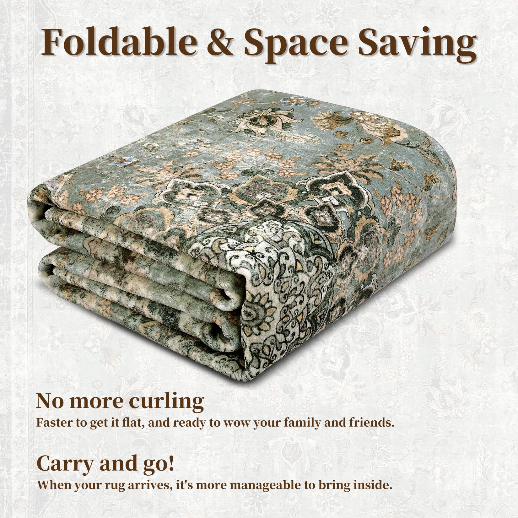 Tappeto vintage lavabile Garvee 120x170 cm verde antico per soggiorno, camera da letto, sala da pranzo, tappeti retrò, morbidi e antiscivolo, pelo corto