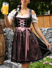Garvee - Vestito tradizionale Dirndl Midi da donna, set da 3 pezzi, nero, per l'Oktoberfest e le occasioni speciali, taglia 36