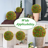 Palla di bosso artificiale Garvee da 16,5" con fiori rossi, resistente alle intemperie, facile da pulire, materiale PE per balcone e giardino