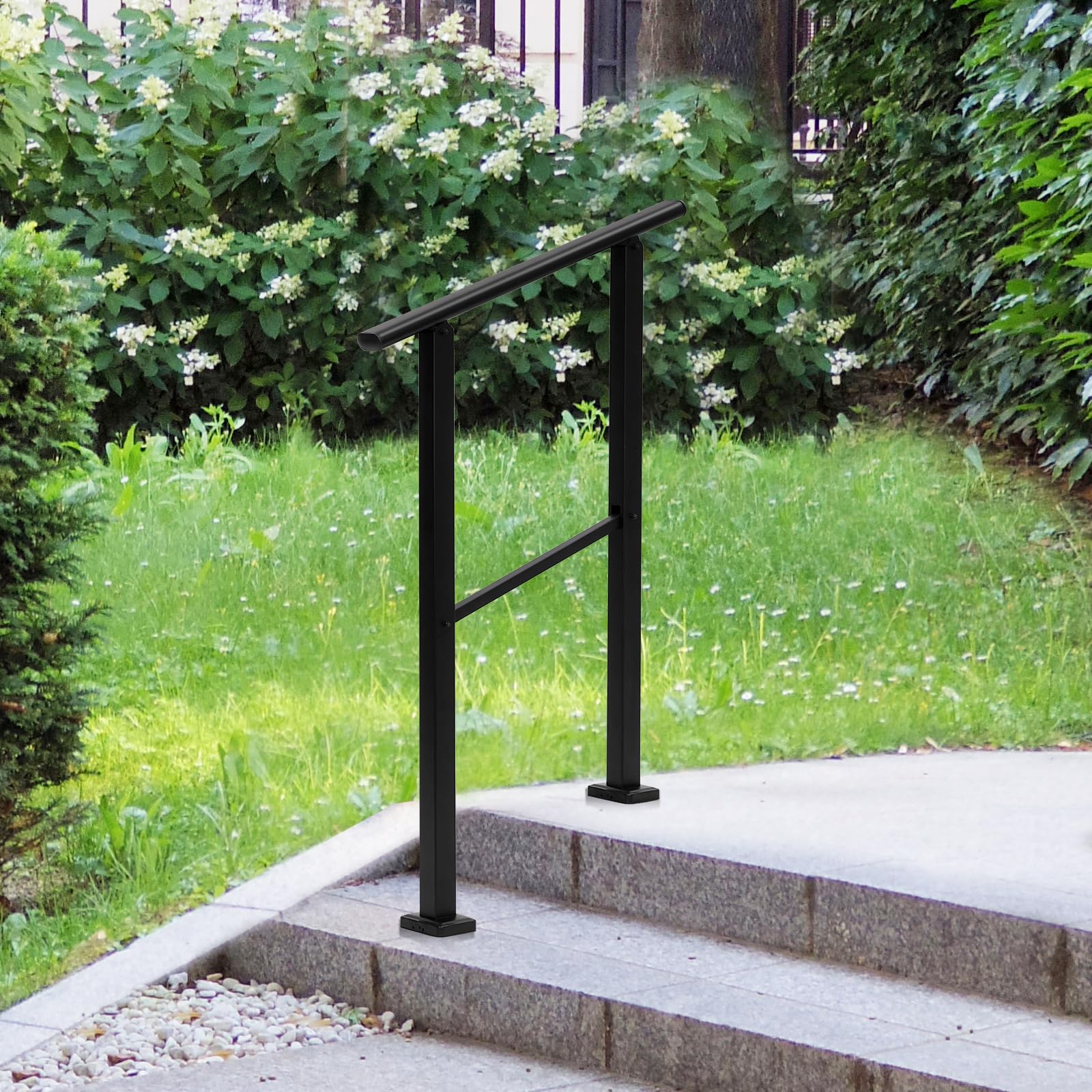 Corrimano in metallo Garvee per scale esterne, altezza regolabile, ferro robusto, presa sicura per scale in cemento e portici
