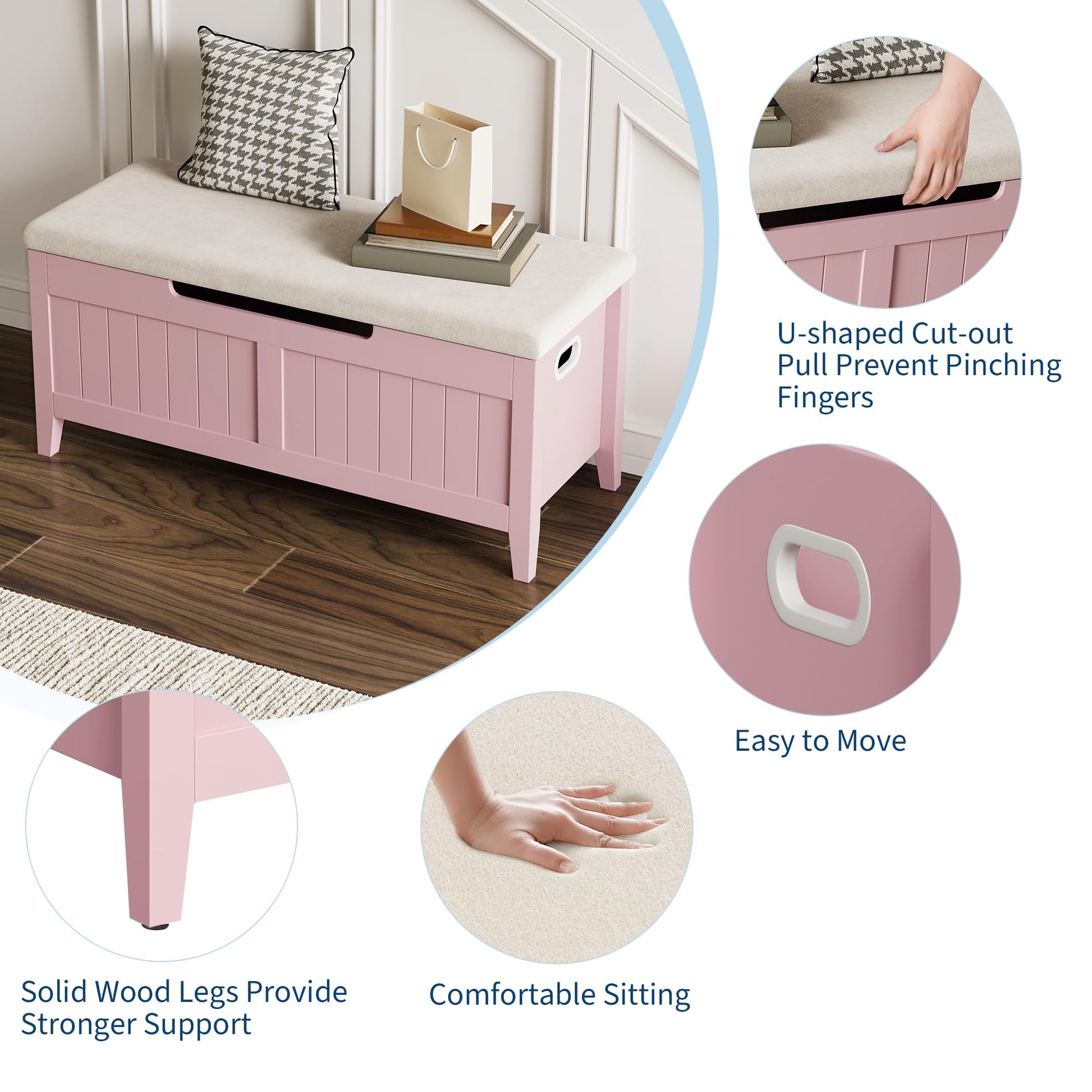 Panca contenitore Garvee con cuscino, cassapanca in legno da 39,4", 2 cerniere di sicurezza, soggiorno e camera da letto, truciolato, maniglie ergonomiche, coperchio ribaltabile, cassapanca grande, facile da montare