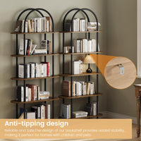 Libreria ad arco Garvee da 71" a 5 ripiani, struttura in metallo, in legno, per soggiorno, ufficio, capacità di carico di 30 libbre, antiribaltamento, piedini regolabili