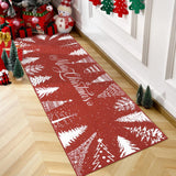 Garvee Tappeto antiscivolo romantico con albero di Natale e fiocchi di neve per soggiorno, camera da letto, cucina, corridoio, ufficio, rosso 60x180 cm