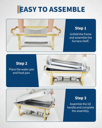 Garvee Chafing Dish Buffet Set da 6, 8QT, Acciaio Inox, Doppia Temperatura, Telaio Pieghevole, Oro, per Feste e Catering