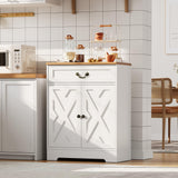 Garvee Mobile Bar Caffè Stile Farmhouse con 2 Ante e Cassetto, Ripiani Regolabili, Capacità 68 kg, Legno Ingegnerizzato, Bianco, Perfetto per Cucina e Ingresso