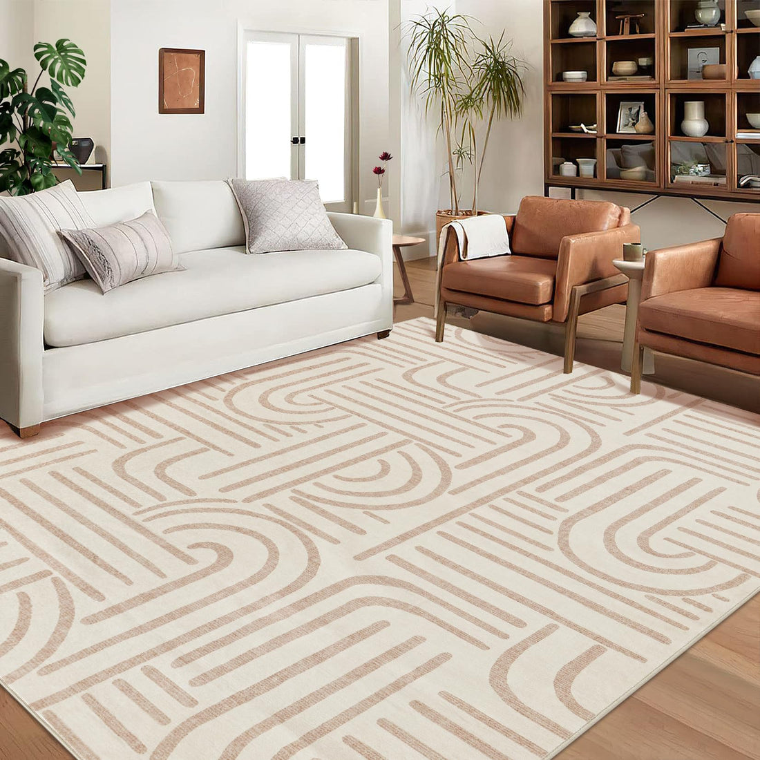 Tappeto per soggiorno Garvee 200x290, lavabile, a pelo corto, beige, per soggiorno, camera da letto, sala da pranzo, antiscivolo