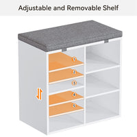 Panca portascarpe Garvee con cuscino, regolabile su 3 livelli, 5 scomparti, cotone-lino, bianco, 20 pollici, per corridoio e camera da letto