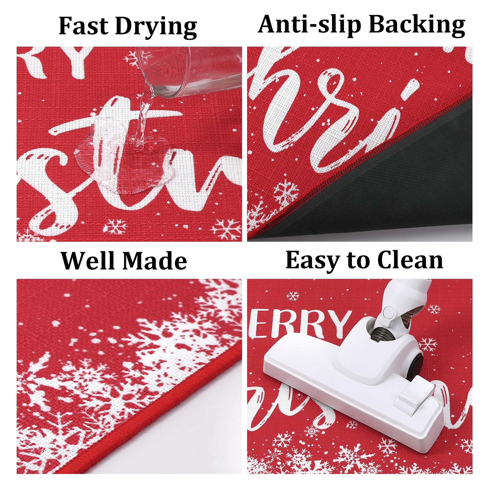 Garvee Küchenläufer 2er Set Rutschfest Waschbar Schneeflocken Leinenoptik Rot 40x60cm 40x120cm Festliche Weihnachtsdeko