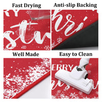 Garvee Küchenläufer 2er Set Rutschfest Waschbar Schneeflocken Leinenoptik Rot 40x60cm 40x120cm Festliche Weihnachtsdeko