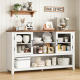 Garvee Buffet Cucina 135 cm Mobile Moderno con 2 Ante in Vetro e 3 Ripiani, MDF Robusto, Versatile per Soggiorno e Ingresso - White