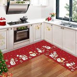 Tappeto da cucina natalizio Garvee, 2 pezzi, antiscivolo con motivo a pupazzo di neve, per cucina, sala da pranzo, corridoio, 40x60 + 40x120 cm - Come mostrato