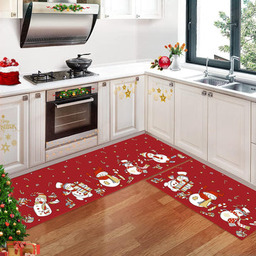 Tappeto da cucina natalizio Garvee, 2 pezzi, antiscivolo con motivo a pupazzo di neve, per cucina, sala da pranzo, corridoio, 40x60 + 40x120 cm
