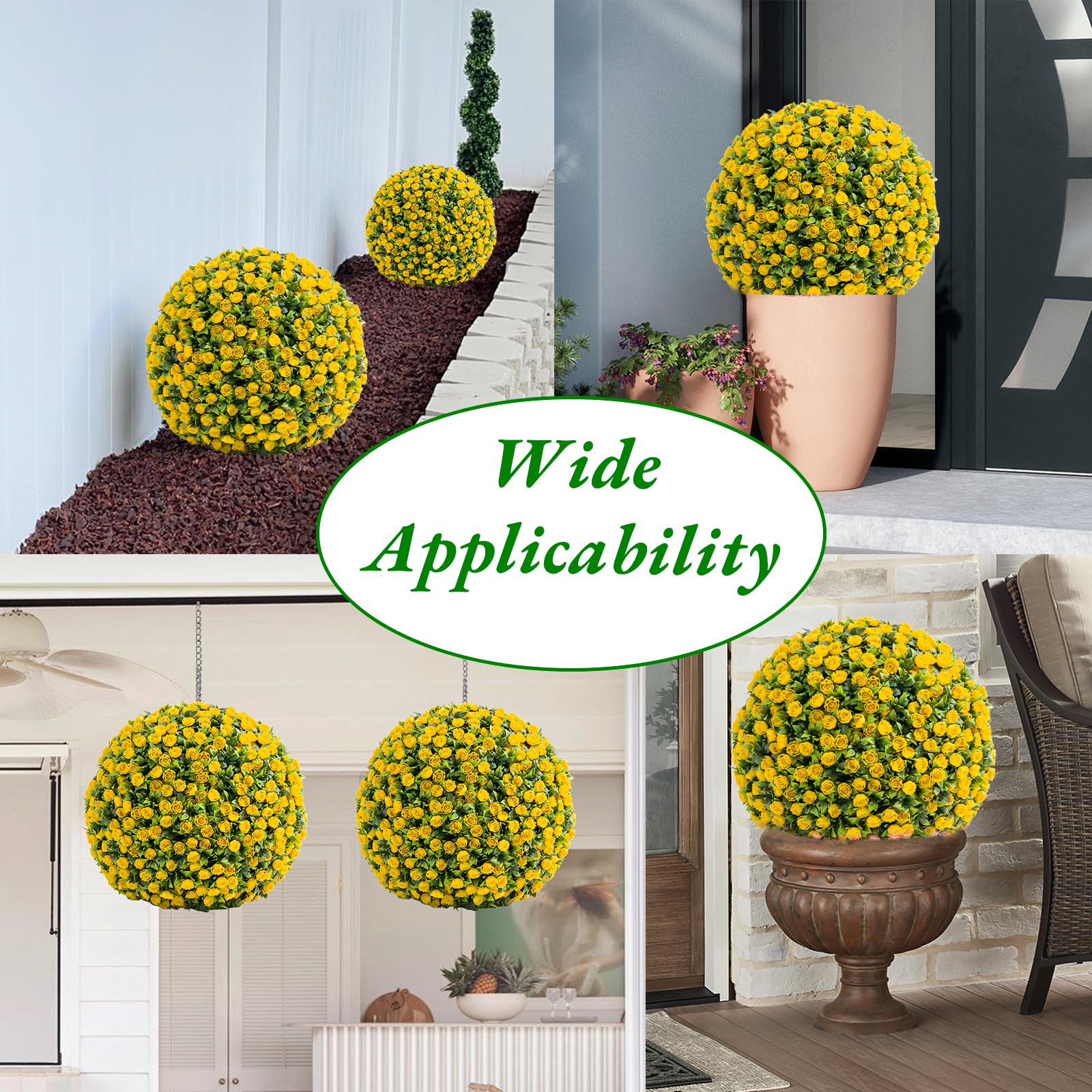 Garvee Set di 2 palline di bosso artificiali, 45 cm, resistenti alle intemperie e facili da pulire, gialle, per uso interno ed esterno, matrimoni e giardino