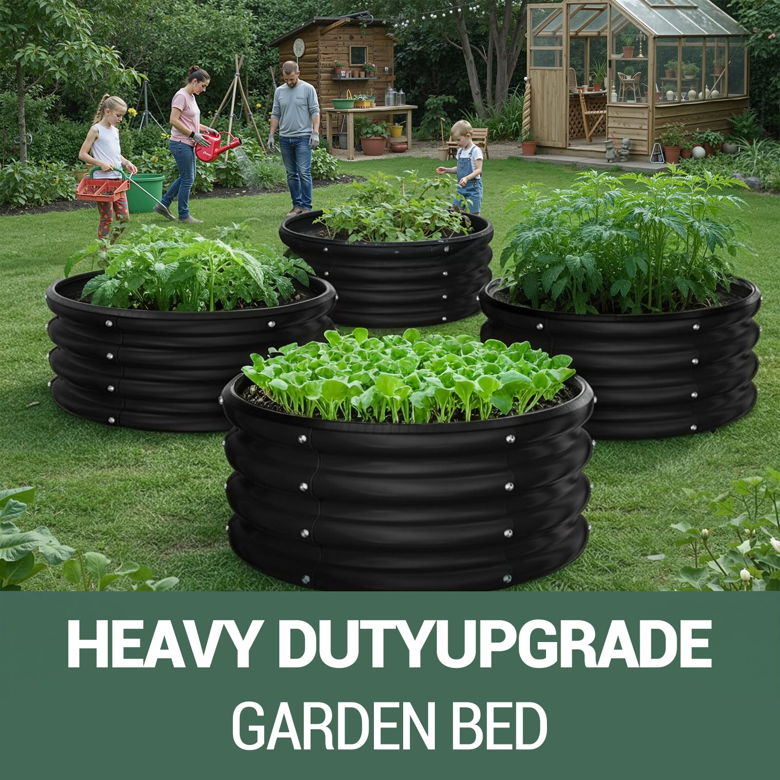 Aiuola rialzata in metallo zincato Garvee, rotonda, senza fondo, 107x28 cm, con bordo di sicurezza, per orto, erbe aromatiche, fiori