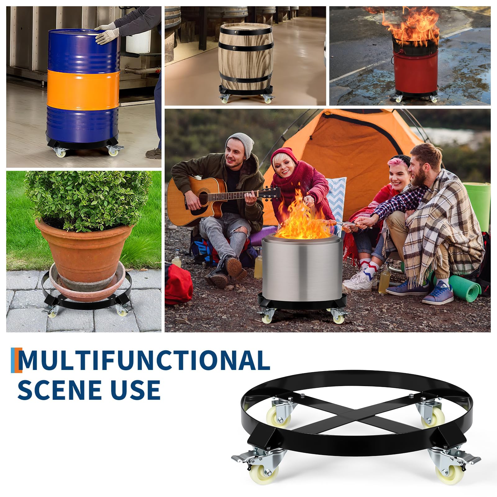 Carrello per Fusti Acciaio Garvee 55 Galloni con Rinforzi e Ruote Girevoli | 1000 libbre | Ideale per Magazzino - Perfetto Regalo Festa del Papà