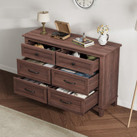 Cassettiera Garvee Farmhouse a 6 cassetti, in legno bianco, robusta, con ampio spazio di archiviazione per camera da letto, soggiorno, corridoio, 120x40,1x81,3 cm