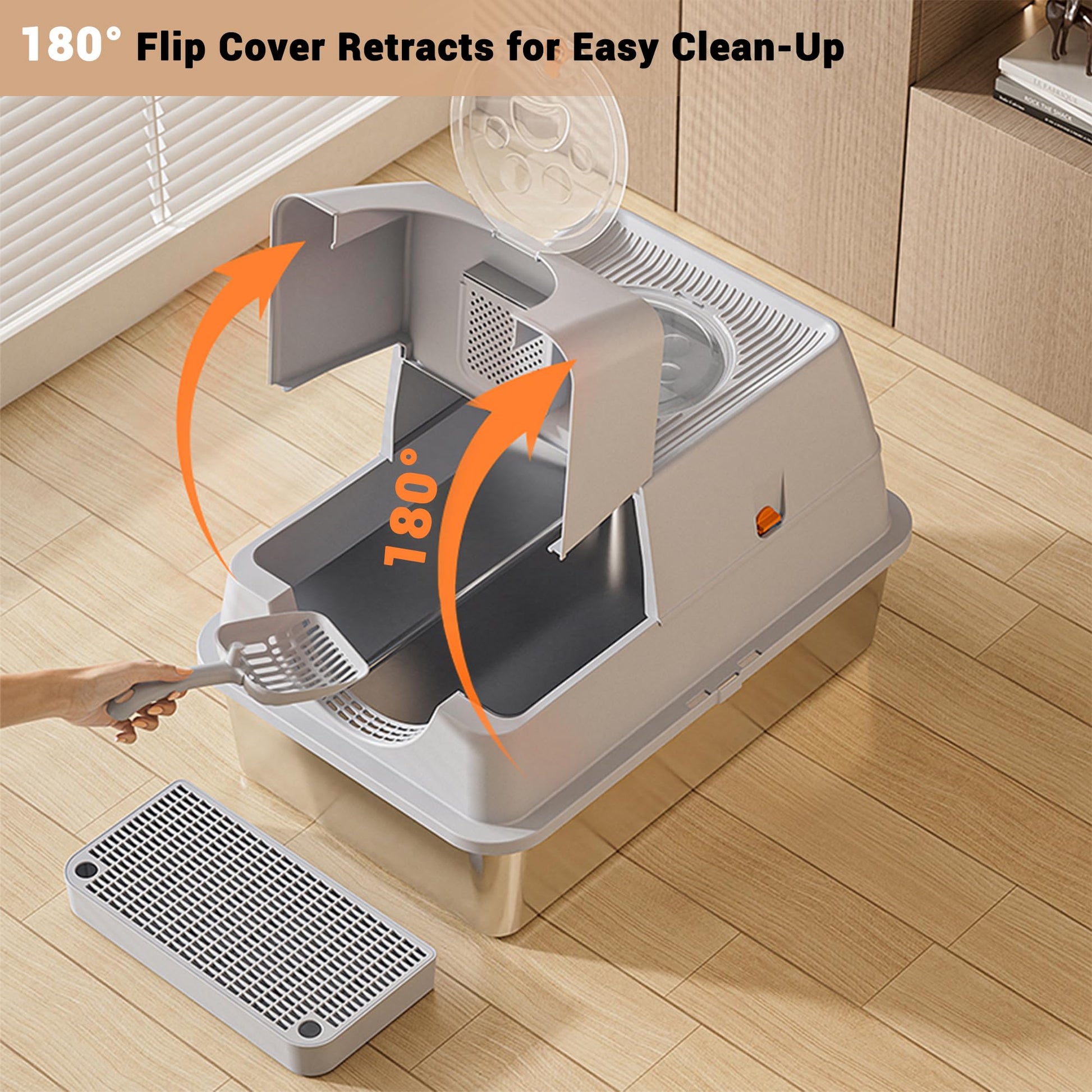 Lettiera per gatti Garvee in acciaio inox di grandi dimensioni con coperchio, resistente agli odori, doppia entrata/uscita, antiscivolo, per gatti di grandi dimensioni, 23.6" L x 15.75" P x 15.35" A