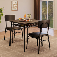 Set da pranzo Garvee per 2 persone con contenitore, struttura in metallo, sedie imbottite, piano in legno MDF, nero, salvaspazio per piccoli appartamenti