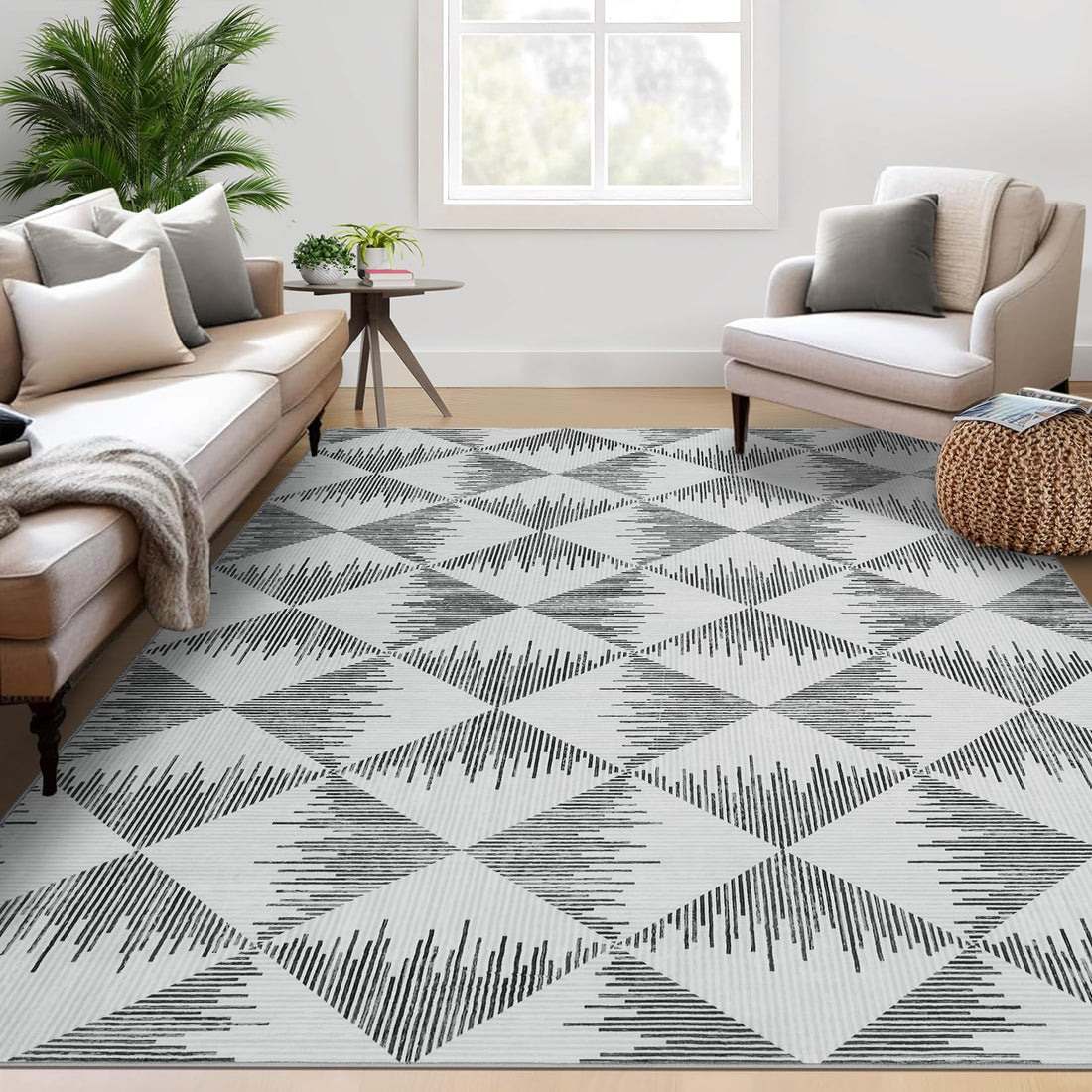 Tappeto per soggiorno Garvee 200x290cm, lavabile, antiscivolo, a pelo corto, per soggiorno, camera da letto, sala da pranzo, grigio