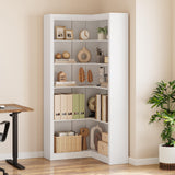 Garvee Libreria Ad Angolo L-Shaped 5 Ripiani Resistente MDF Bianco Con Kit Anti-Ribaltamento Per Soggiorno 31.5x31.5x71.8 Pollici - White
