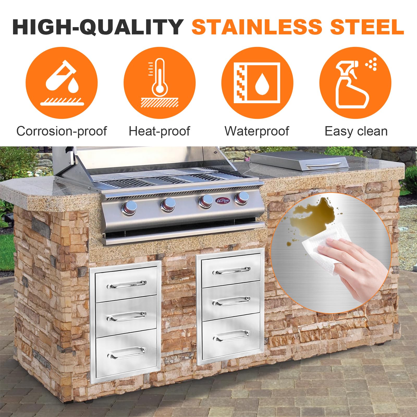 Cassetti per cucina da esterno in acciaio inossidabile Garvee – 14" L x 20,5" A x 23" P, perfetti per postazioni barbecue e cucine da esterno