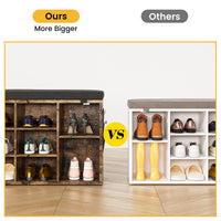 Scarpiera Garvee Bench con cuscino, 3 ripiani regolabili, 10 scomparti, legno robusto, rivestimento lavabile, marrone, 104 cm, per corridoio e camera da letto