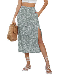 Gonna midi svasata da donna Garvee con spacco, motivo floreale, da spiaggia, casual, vita alta, confezione multipla