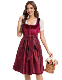 Garvee Dirndl Abito tradizionale da donna in velluto midi, Dirndl, vestito Oktoberfest, rosso vino, taglia 34