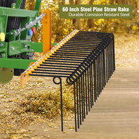 Garvee Rastrello Paesaggistico Heavy Duty 60" con 26 Denti a Molla in Acciaio Verniciato Giallo, Attacco a 3 Punti, Pulizia Giardini e Prati, Universale