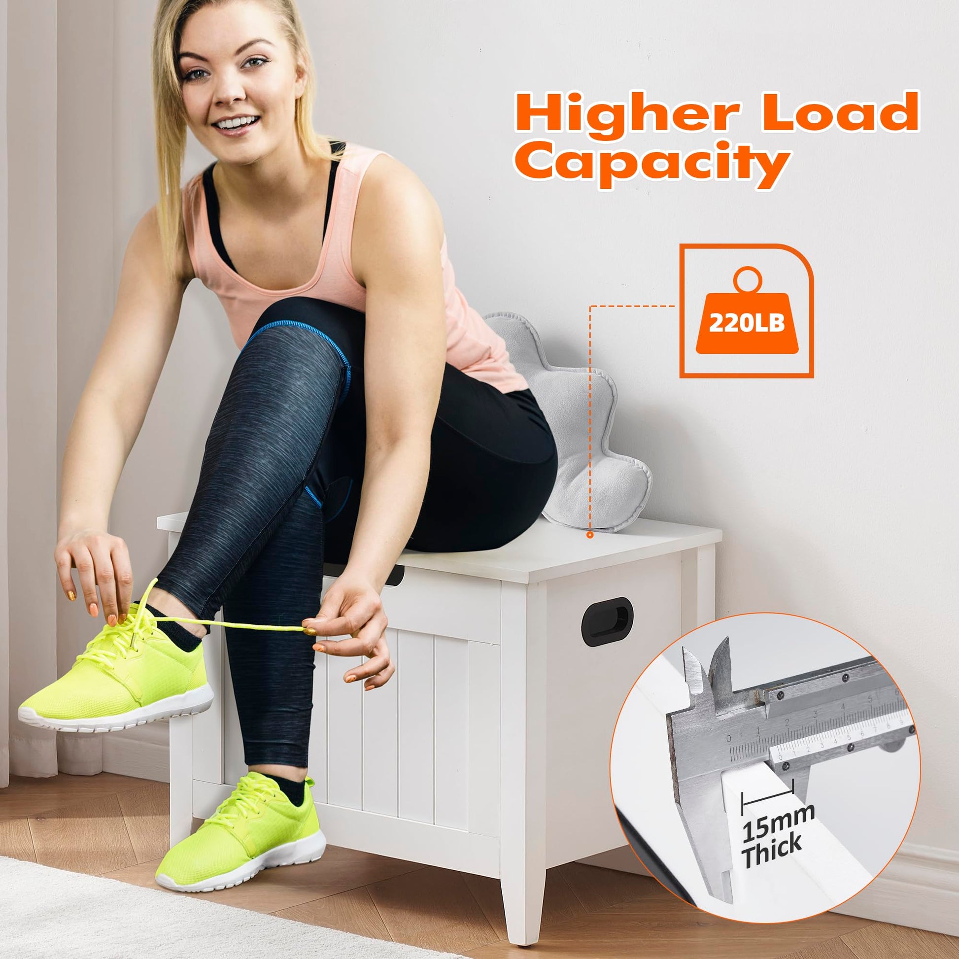 Panca portaoggetti Garvee con cerniere di sicurezza, panca portascarpe ribaltabile da 23,6", gambe in legno, bianca, per corridoio e soggiorno