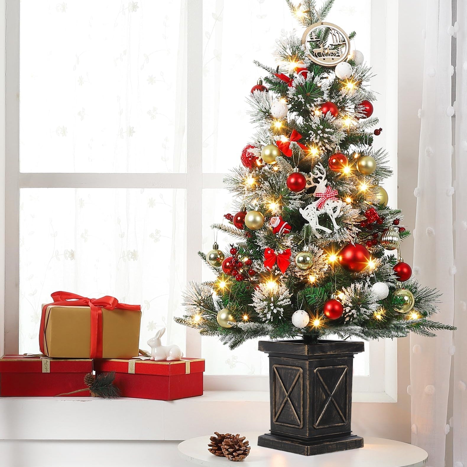 Albero di Natale Artificiale Garvee 90 cm con 78 LED Fibra Ottica Bianco Caldo, 8 Modalità Luce