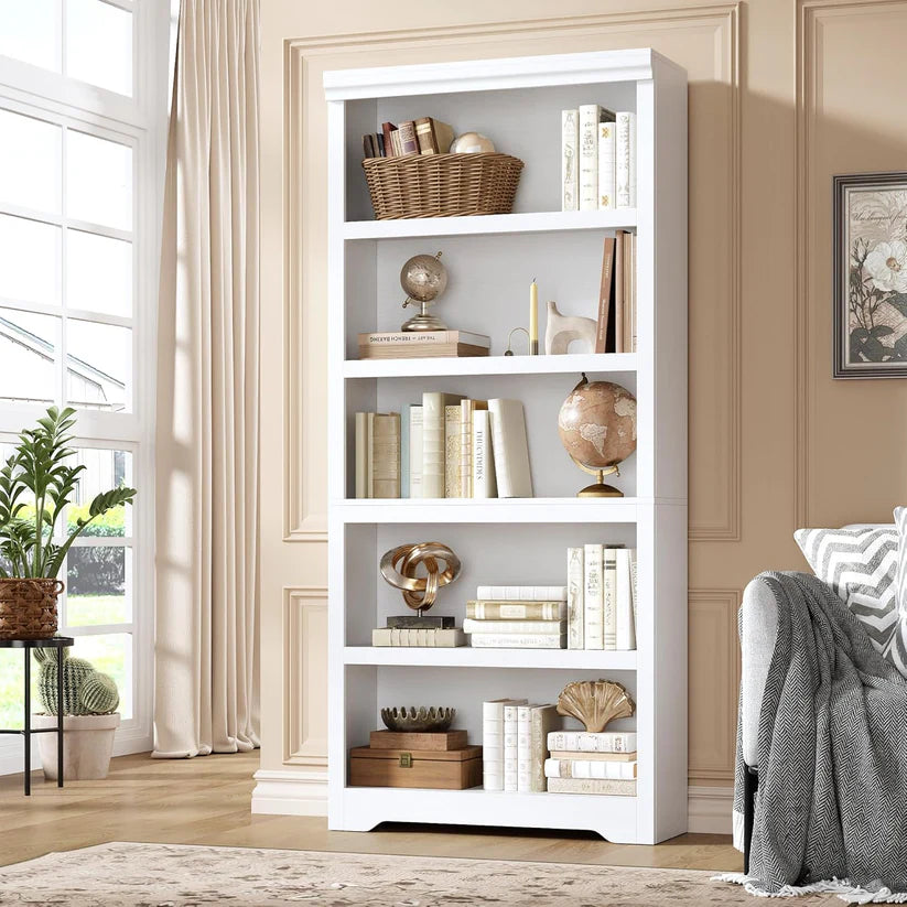 Garvee Libreria a 5 Ripiani Alta Regolabile Antiscivolo MDF Robusto Bianco per Soggiorno e Studio 175 cm